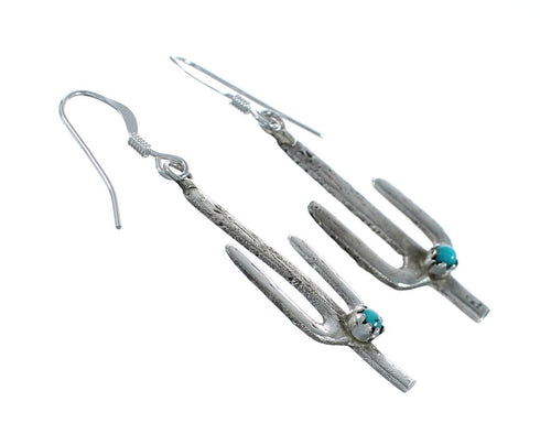 Native American Sterling Silver Turquoise Cactus Hook Dangle Earrings AX129505